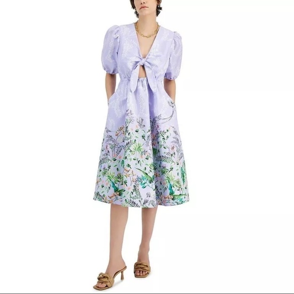 INC International‎ Concepts Women's V-Neck Printed Puff Sleeve Cutout Dress XL - Picture 1 of 12